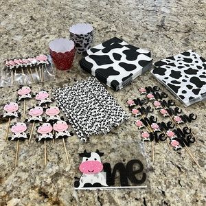 “Holy Cow” ONE birthday cake/cupcake accessories